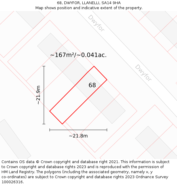 68, DWYFOR, LLANELLI, SA14 9HA: Plot and title map