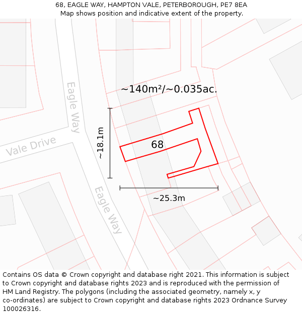 68, EAGLE WAY, HAMPTON VALE, PETERBOROUGH, PE7 8EA: Plot and title map