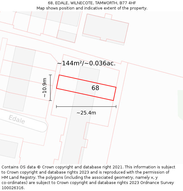 68, EDALE, WILNECOTE, TAMWORTH, B77 4HF: Plot and title map