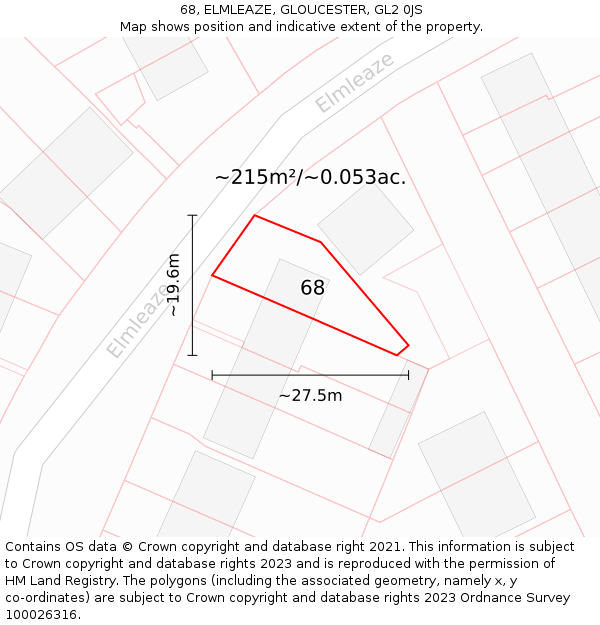 68, ELMLEAZE, GLOUCESTER, GL2 0JS: Plot and title map