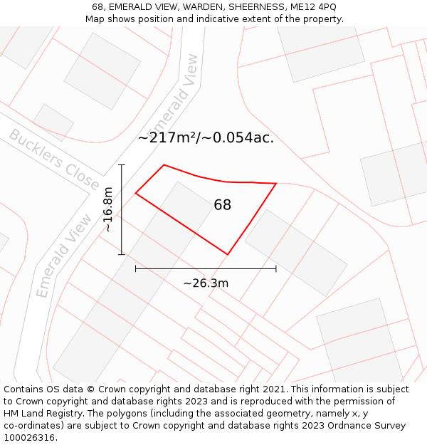 68, EMERALD VIEW, WARDEN, SHEERNESS, ME12 4PQ: Plot and title map