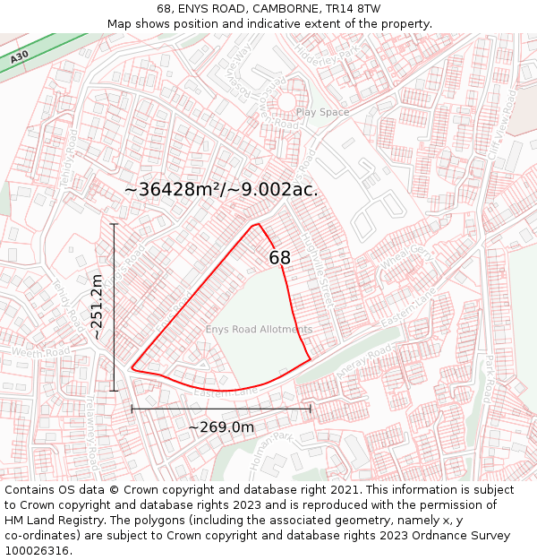 68, ENYS ROAD, CAMBORNE, TR14 8TW: Plot and title map