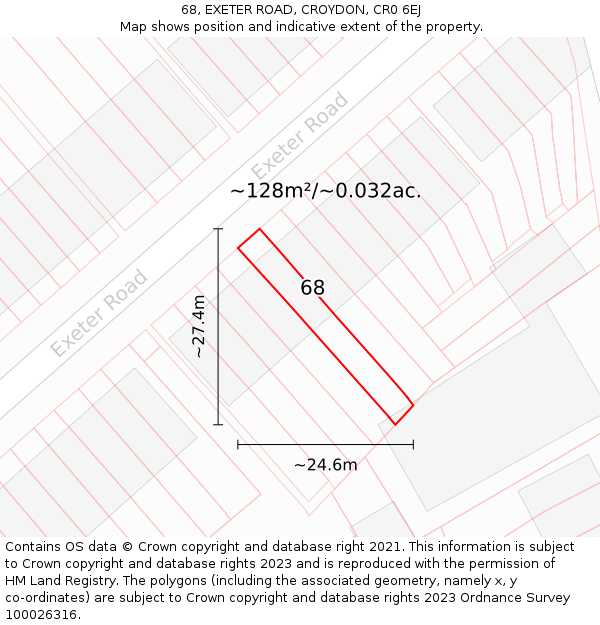 68, EXETER ROAD, CROYDON, CR0 6EJ: Plot and title map