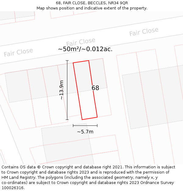 68, FAIR CLOSE, BECCLES, NR34 9QR: Plot and title map