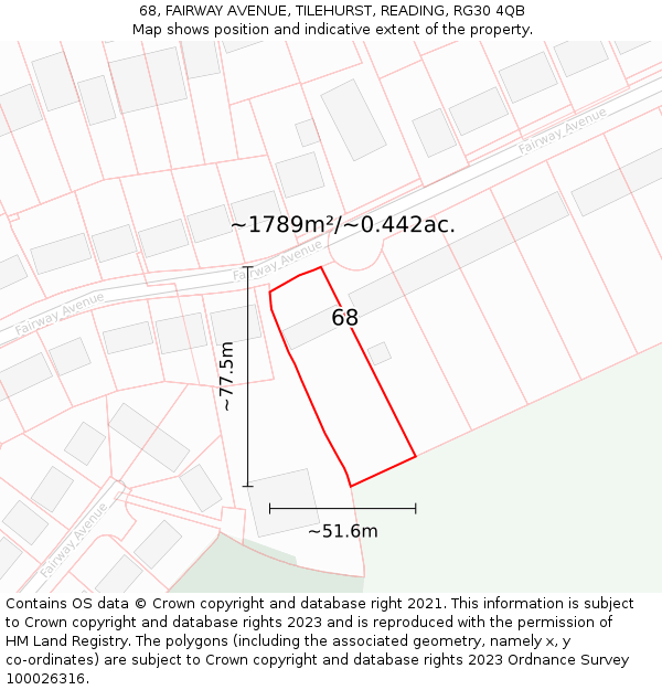68, FAIRWAY AVENUE, TILEHURST, READING, RG30 4QB: Plot and title map