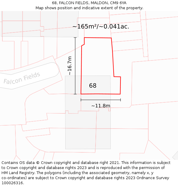 68, FALCON FIELDS, MALDON, CM9 6YA: Plot and title map