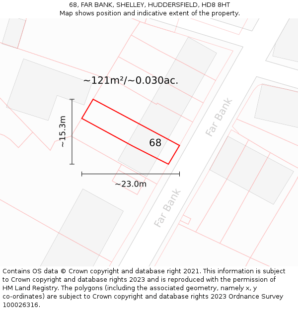 68, FAR BANK, SHELLEY, HUDDERSFIELD, HD8 8HT: Plot and title map