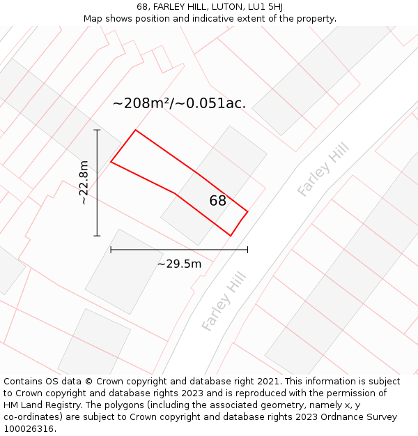 68, FARLEY HILL, LUTON, LU1 5HJ: Plot and title map
