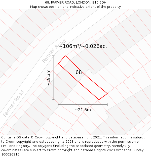 68, FARMER ROAD, LONDON, E10 5DH: Plot and title map
