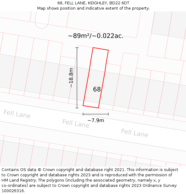 68, FELL LANE, KEIGHLEY, BD22 6DT: Plot and title map