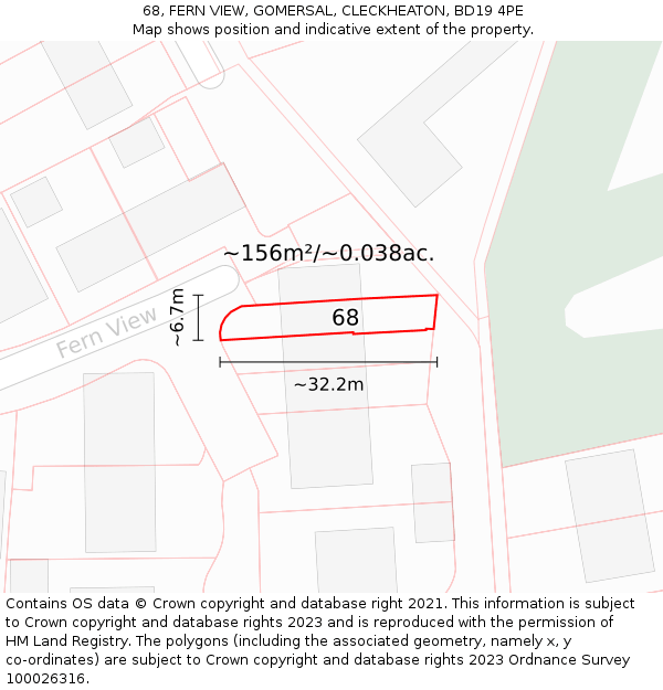 68, FERN VIEW, GOMERSAL, CLECKHEATON, BD19 4PE: Plot and title map