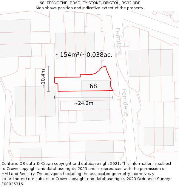 68, FERNDENE, BRADLEY STOKE, BRISTOL, BS32 9DF: Plot and title map