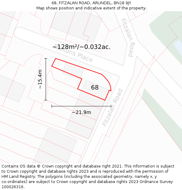 68, FITZALAN ROAD, ARUNDEL, BN18 9JY: Plot and title map