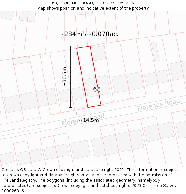 68, FLORENCE ROAD, OLDBURY, B69 2DN: Plot and title map