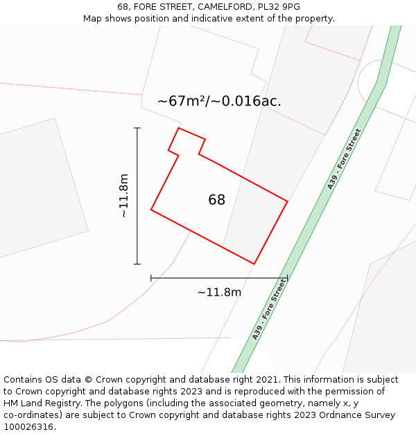 68, FORE STREET, CAMELFORD, PL32 9PG: Plot and title map