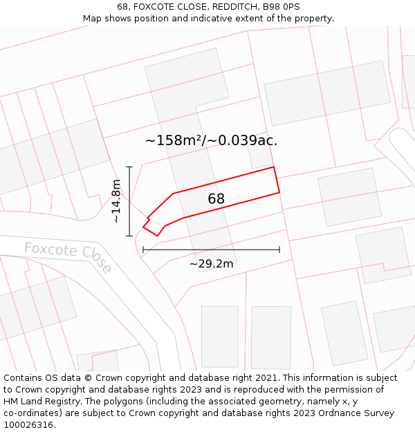 68, FOXCOTE CLOSE, REDDITCH, B98 0PS: Plot and title map