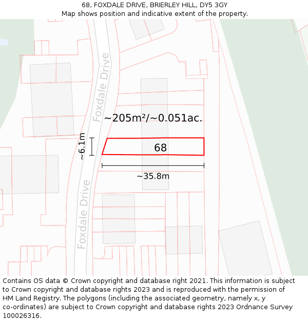 68, FOXDALE DRIVE, BRIERLEY HILL, DY5 3GY: Plot and title map