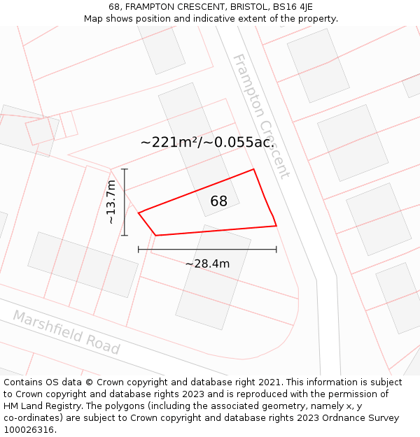 68, FRAMPTON CRESCENT, BRISTOL, BS16 4JE: Plot and title map