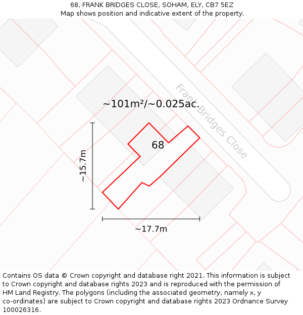68, FRANK BRIDGES CLOSE, SOHAM, ELY, CB7 5EZ: Plot and title map