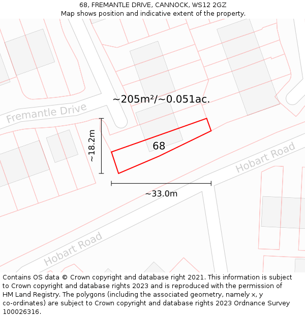 68, FREMANTLE DRIVE, CANNOCK, WS12 2GZ: Plot and title map