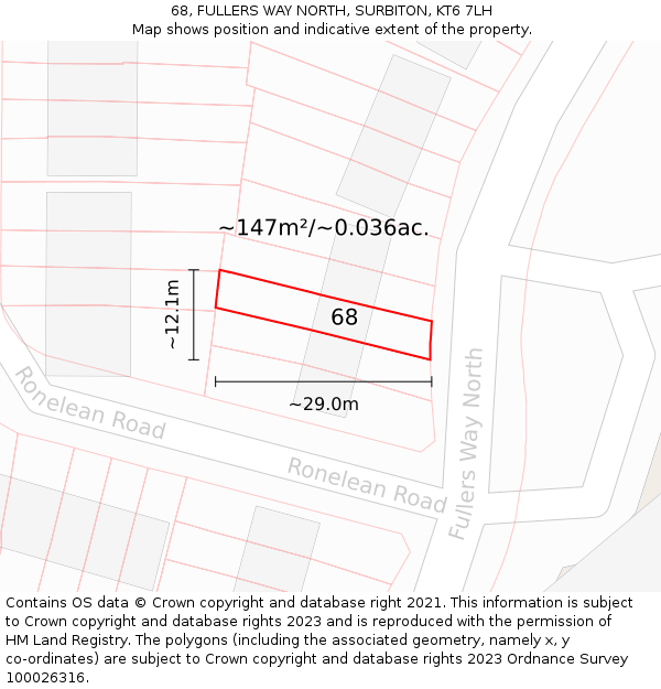 68, FULLERS WAY NORTH, SURBITON, KT6 7LH: Plot and title map