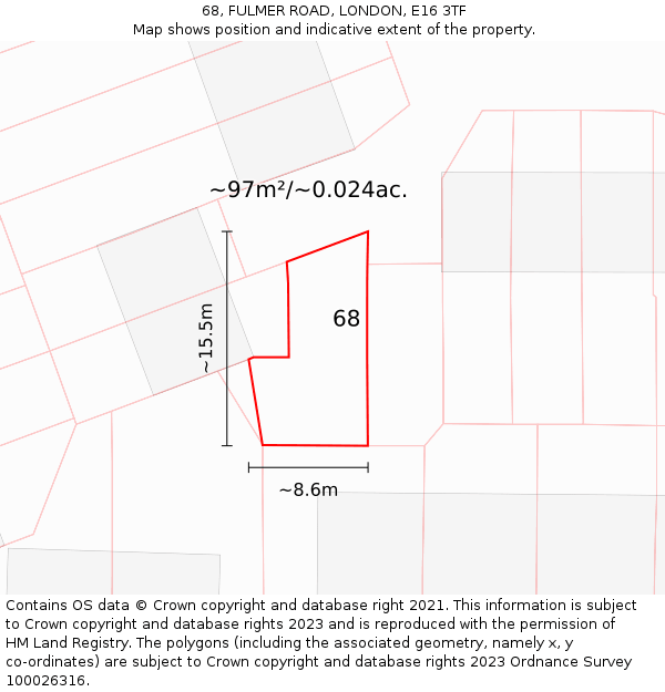 68, FULMER ROAD, LONDON, E16 3TF: Plot and title map