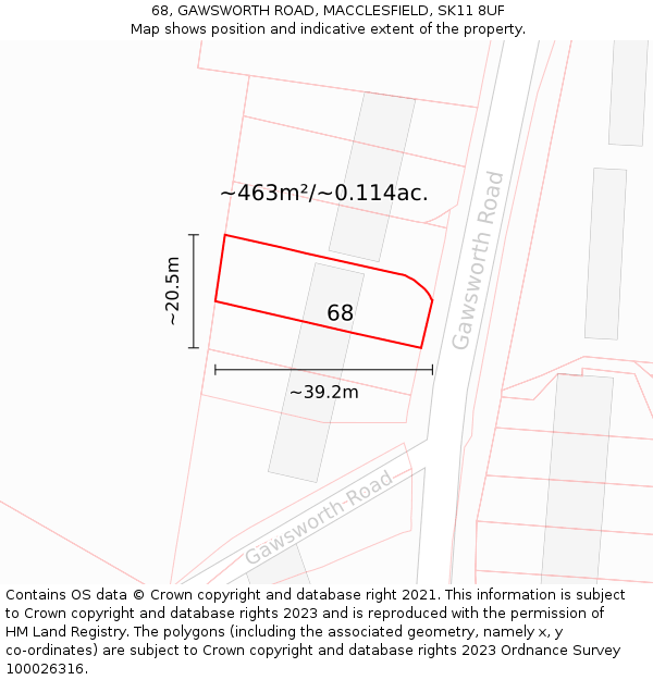 68, GAWSWORTH ROAD, MACCLESFIELD, SK11 8UF: Plot and title map