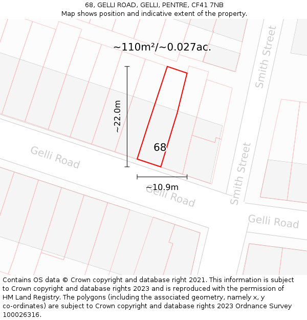 68, GELLI ROAD, GELLI, PENTRE, CF41 7NB: Plot and title map