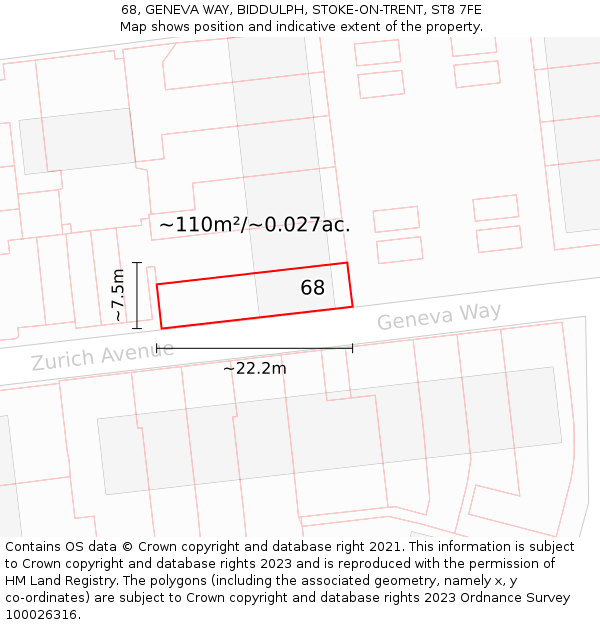 68, GENEVA WAY, BIDDULPH, STOKE-ON-TRENT, ST8 7FE: Plot and title map