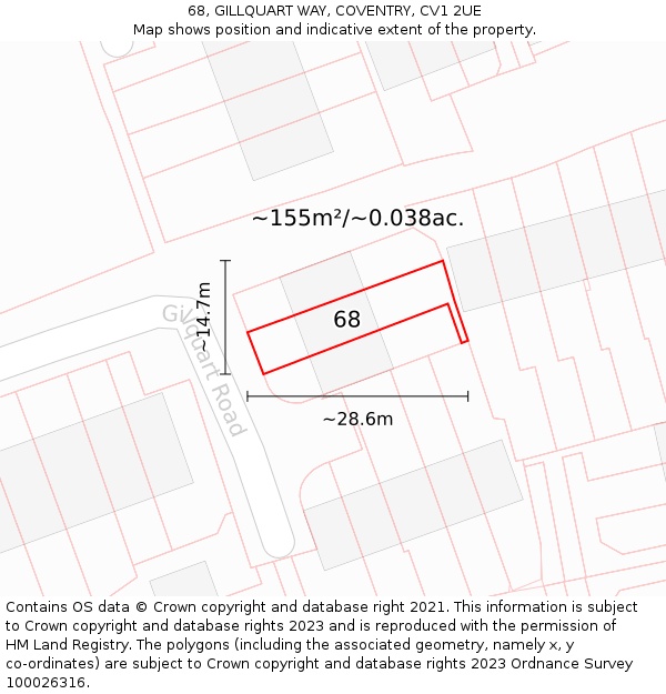 68, GILLQUART WAY, COVENTRY, CV1 2UE: Plot and title map