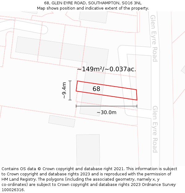 68, GLEN EYRE ROAD, SOUTHAMPTON, SO16 3NL: Plot and title map