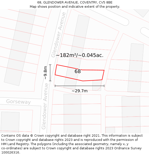 68, GLENDOWER AVENUE, COVENTRY, CV5 8BE: Plot and title map