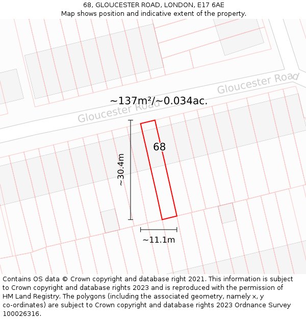68, GLOUCESTER ROAD, LONDON, E17 6AE: Plot and title map