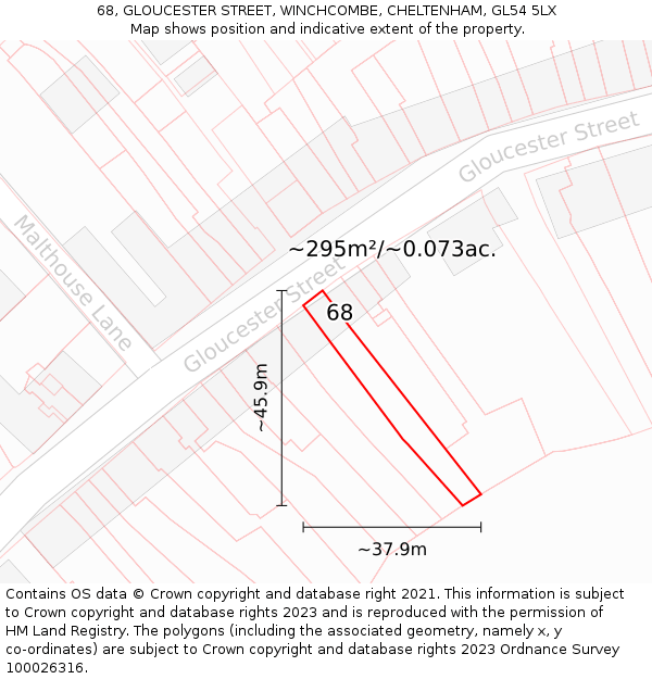 68, GLOUCESTER STREET, WINCHCOMBE, CHELTENHAM, GL54 5LX: Plot and title map