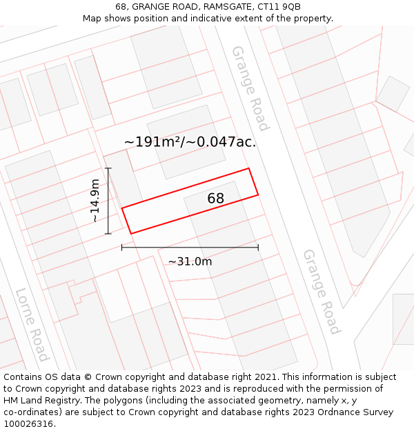 68, GRANGE ROAD, RAMSGATE, CT11 9QB: Plot and title map