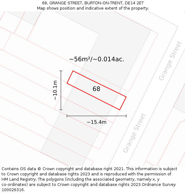 68, GRANGE STREET, BURTON-ON-TRENT, DE14 2ET: Plot and title map