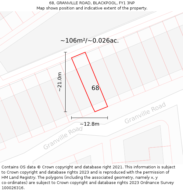 68, GRANVILLE ROAD, BLACKPOOL, FY1 3NP: Plot and title map