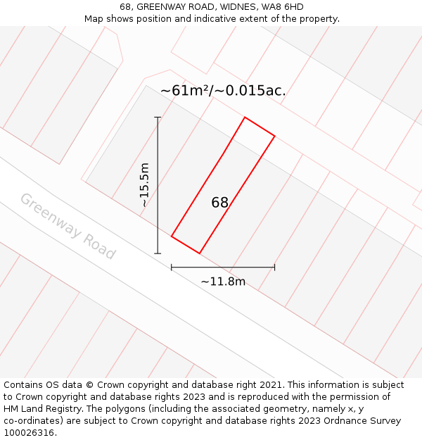 68, GREENWAY ROAD, WIDNES, WA8 6HD: Plot and title map
