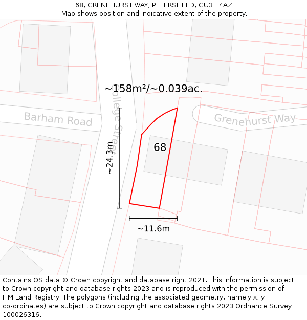 68, GRENEHURST WAY, PETERSFIELD, GU31 4AZ: Plot and title map