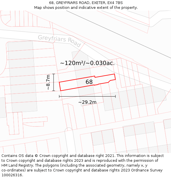 68, GREYFRIARS ROAD, EXETER, EX4 7BS: Plot and title map