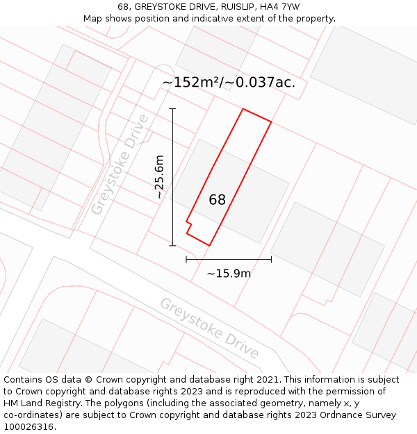 68, GREYSTOKE DRIVE, RUISLIP, HA4 7YW: Plot and title map