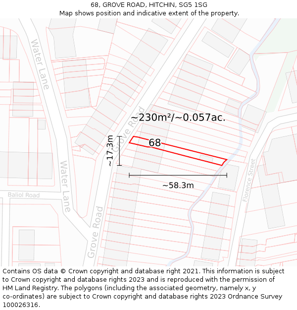 68, GROVE ROAD, HITCHIN, SG5 1SG: Plot and title map