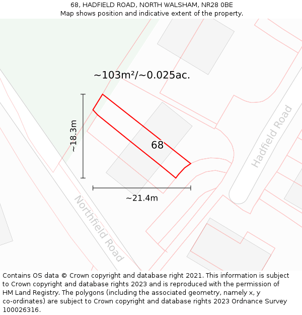 68, HADFIELD ROAD, NORTH WALSHAM, NR28 0BE: Plot and title map