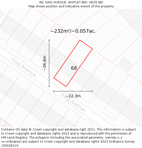 68, HAIG AVENUE, WHITLEY BAY, NE25 8JD: Plot and title map