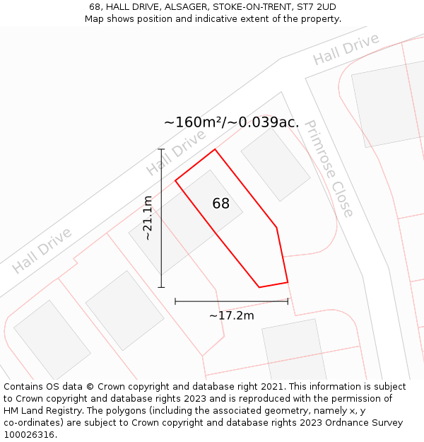 68, HALL DRIVE, ALSAGER, STOKE-ON-TRENT, ST7 2UD: Plot and title map