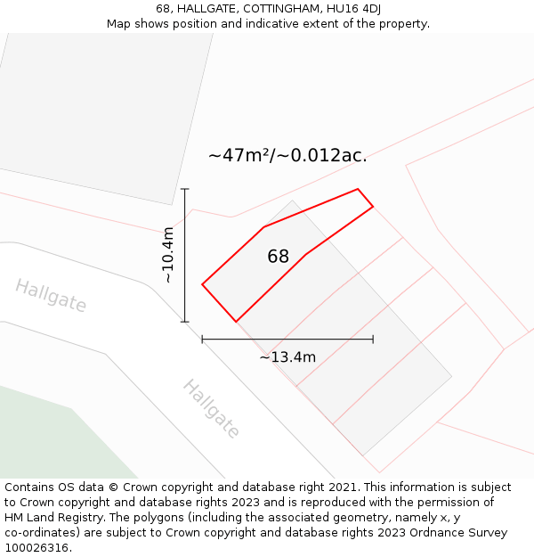 68, HALLGATE, COTTINGHAM, HU16 4DJ: Plot and title map