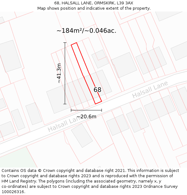 68, HALSALL LANE, ORMSKIRK, L39 3AX: Plot and title map