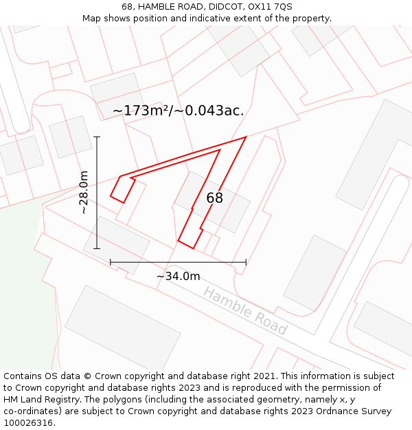 68, HAMBLE ROAD, DIDCOT, OX11 7QS: Plot and title map