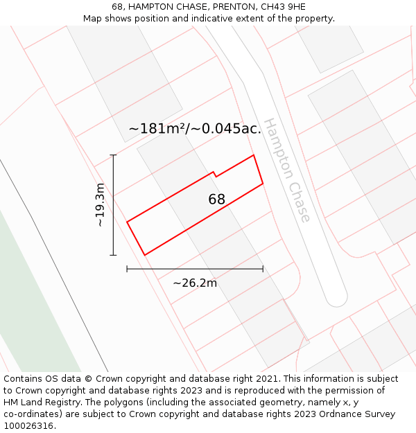 68, HAMPTON CHASE, PRENTON, CH43 9HE: Plot and title map