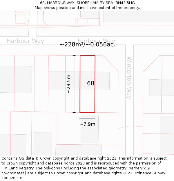 68, HARBOUR WAY, SHOREHAM-BY-SEA, BN43 5HG: Plot and title map